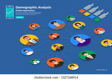 Illustrations concept isometric data  analysis and report static wit graph and chart graphic. Template design for website template banner. Vector illustrate.