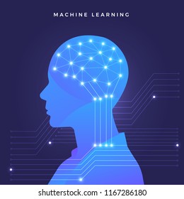 Illustrations concept machine learning via artificial intelligence with technology analysis data and knowledge . Vector illustrate.