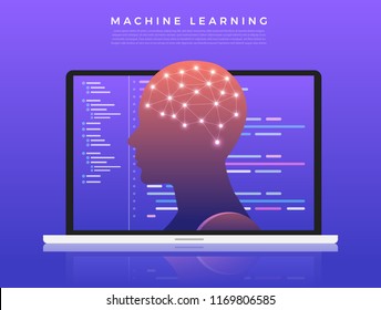Illustrations concept machine learning via artificial intelligence with technology analysis data and knowledge . Vector illustrate.