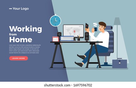 Illustrations concept people working from home. Stay home. Vector illustrate.