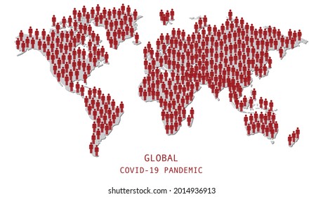 Illustrations concept red people symbols in shape of world map , infection spread around the world , Coronavirus (COVID-19) spread around the world