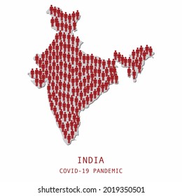 Illustrations concept red people symbols in shape of map of India , COVID-19 pandemic in India, infection spread around India country map