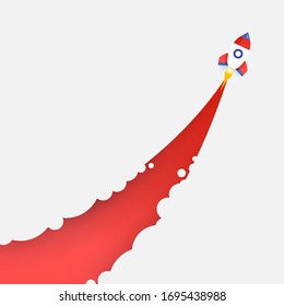 Illustrations concept startup. Red rocket up to sky. Vector illustrate.