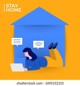 Illustrations concept stay home avoid coronavirus (COVID-19). Vector illustrate.