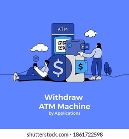 Das Illustrationskonzept zieht sich von atm durch Anwendung zurück. Unabhängig von der Technologie. Vektorgrafik.