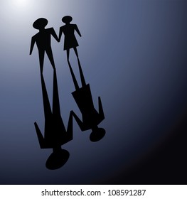 illustrations of couple in darkness, convey facing or overcome relationship problems together.