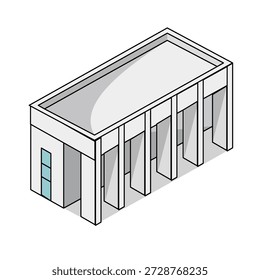 Ilustraciones de corredores cubiertos y pasarelas que se encuentran en instalaciones públicas y turísticas.