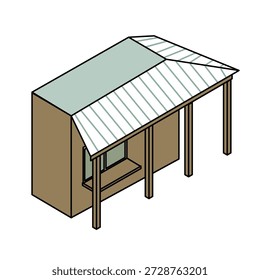 Ilustraciones de tiendas cubiertas y tiendas simples que se encuentran en parques e instalaciones turísticas.