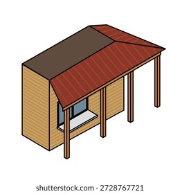 Ilustrações de lojas cobertas e simples lojas encontradas em parques e instalações turísticas.
