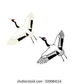 Illustrations of cranes flying
