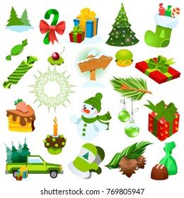Illustrations for creating posters, cards, for the design of items with New Year's motives.