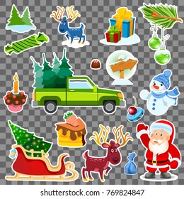Illustrations for creating posters, cards, for the design of items with New Year's motives. Christmas set of pictures.
