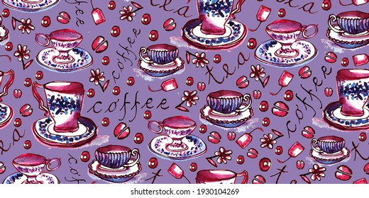 Illustrations cups of coffee cup tea vintage