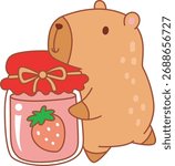 Illustrations of cute capybara character clip art for kids. Capybara bring a strawberry jam