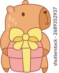 Illustrations of cute capybara character clip art for kids. Capybara bring a pink gift box