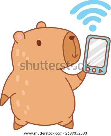 Illustrations of cute capybara character clip art for kids. Capybara bring a phone 