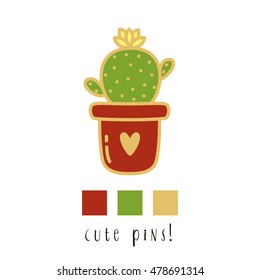 illustrations of cute cartoon cactus in pot on white background. can be used like pin template