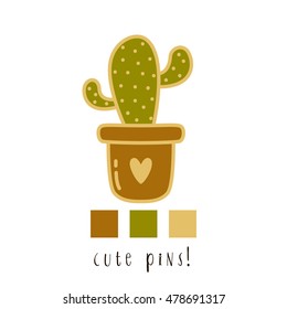 illustrations of cute cartoon cactus in pot on white background. can be used like pin template