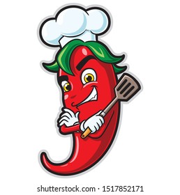 Illustrations of cute cartoon chili chef character.