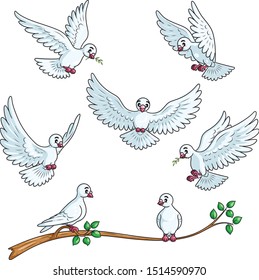 Illustrations Of Cute Cartoon Dove.