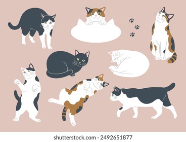 Illustrations of cute cats in various patterns and poses