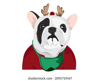Illustrations of cute french bulldog in a christmas costume.