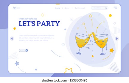 Illustrations cute party glass and let's have a new year party on the landing page