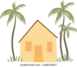 illustrations with cute small houses clipart, compositions with ice cream truck, beach cafe clip art, Cozy city street with tiny buildings and green trees png, Vector illustration flat cartoon style.