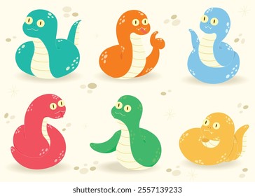 Illustrations of cute snakes for chinese new year celebrations festive environment colorful concept art