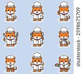 Illustrations of cute Tiger chef mascot cartoon character. Vector Illustration Collection of Tiger icon isolated. This is Vector Illustration.