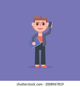 Illustrations of cute vector characters, businesswoman, firefighter, and chef