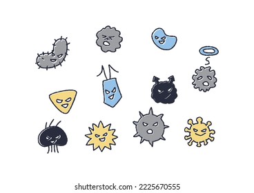  Illustrations of cute yellow germs and viruses with various expressions