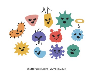Illustrations of cute yellow germs and viruses with various expressions
