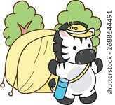 Illustrations of cute Zebra character clip art for kids. Zebra in the camping 