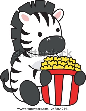 Illustrations of cute Zebra character clip art for kids. Zebra bring a popcorn