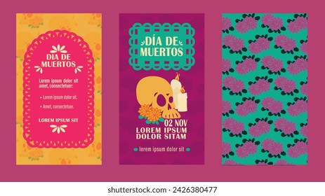 Illustrations of Day of the Dead. Mexican tradition. In text: day of the dead