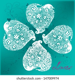 illustrations, decoration, vector, love, design, swirl, ornate, shape, heart, valentine's, blue, clover, flower