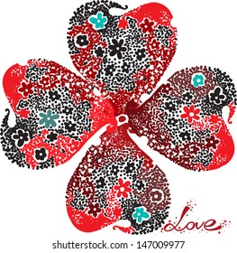 illustrations, decoration, vector, love, design, swirl, ornate, shape, heart, valentine's, red, clover, flower