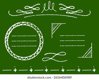 Illustrations of decorative frames and borders drawn with chalk on a blackboard. A set of simple and cute hand-drawn designs.