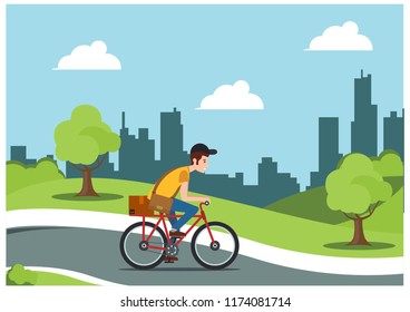 illustrations deliver packages by bicycle, vector illustration