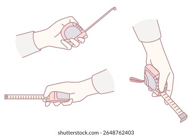 The illustrations depict a variety of effective methods for properly handling a measuring tape accurately