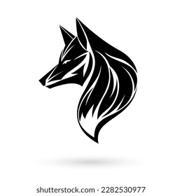 Illustrationen zeigen ein vielseitiges, für das Design von Abzeichen, Etiketten, Zeichen, Logos und T-Shirts auf weißem Hintergrund geeignetes Emblem mit Fuchskopf