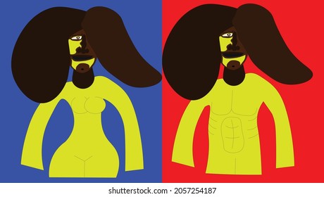Illustrations depicting gender issues. It is impossible to read from the face whether it is a man or a woman, and the final impression is added by the body.
