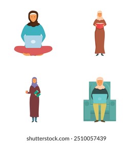 Illustrations depicting muslim women in various activities, showcasing diversity and inclusion