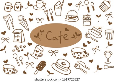 Illustrations depicting objects placed in cafes can be used to advertise menus and cafes.