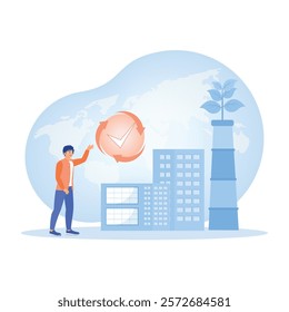 Illustrations depicting sustainable business practices. Covers environmental initiatives, corporate responsibility, and ecosystem preservation for future growth and innovation. 