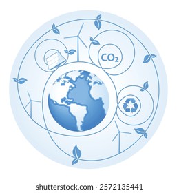 Illustrations depicting a sustainable future. Clean energy solutions, recycling, and environmental awareness. Green and sustainable environment concept. Flat vector illustration.