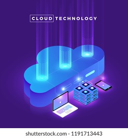 Illustrations design concept digital network with cloud technology and service solution. Vector isometric illustrate.