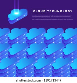 Illustrations design concept digital network with cloud technology and service solution. Vector isometric illustrate.