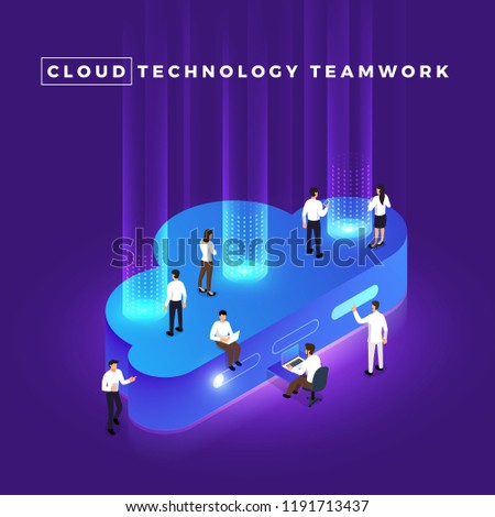 Illustrations design concept digital network with cloud technology and service solution. Vector isometric illustrate.